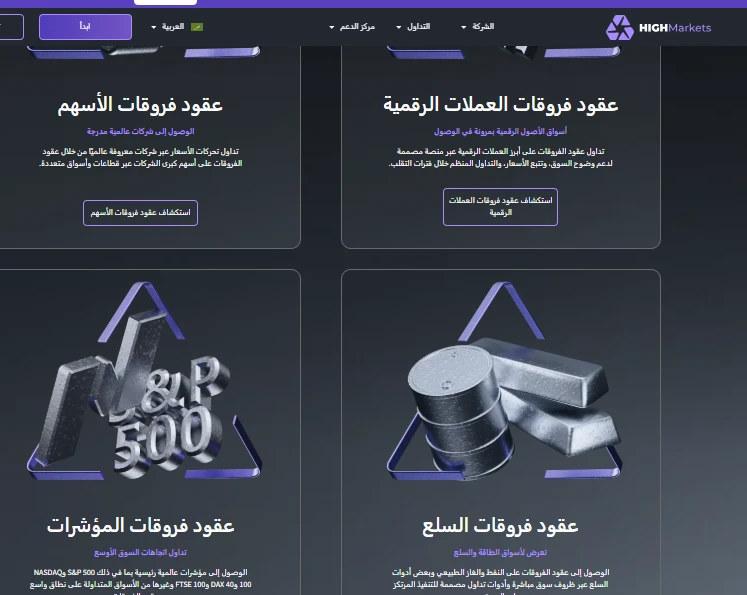 منتجات شركة HIGH MARKETS المالية