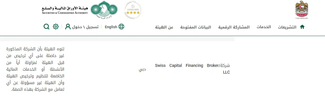 تحذير رقابي مشدد ضد شركة Swiss Capital