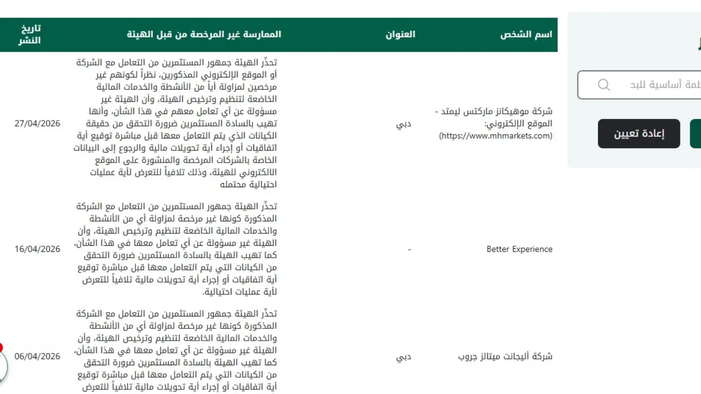 تحذير من نصب شركة MH Markets