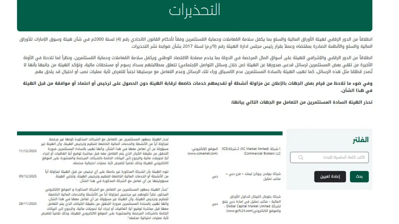 تحذير من شركة جلوبال كابيتال