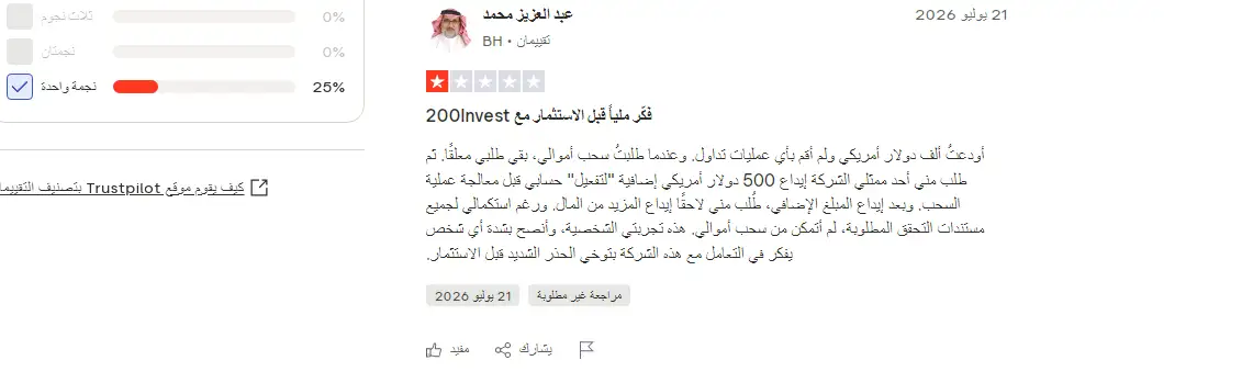 طريقة النصب التي تتبعها شركة 200Invest