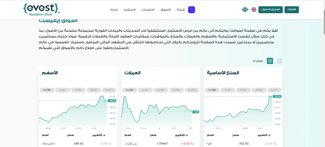منتجات شركة إيفست Evest المالية